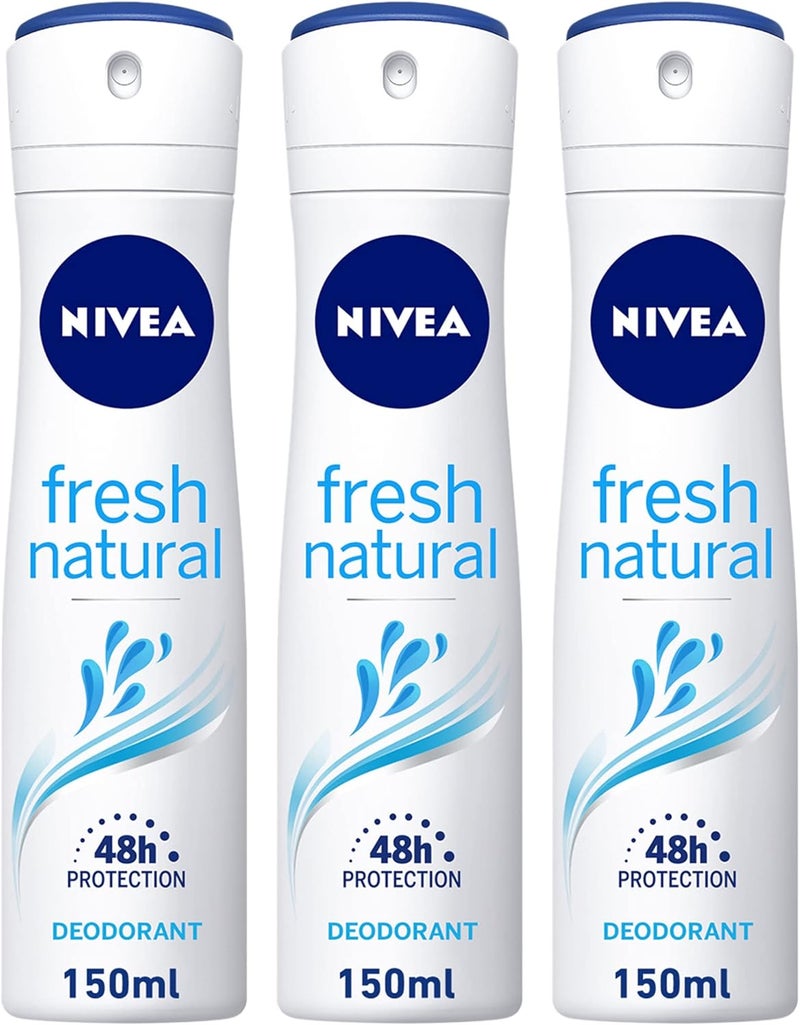 NIVEA Fresh Natural Deodorant Spray for Women, 48h Protection, Ocean Extracts, Pack of 3 (150ml each) - Image 1